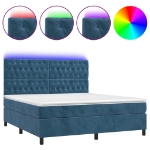 Letto a Molle con Materasso e LED Blu Scuro 160x200 cm