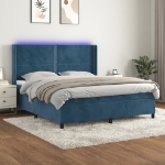 Letto a Molle con Materasso e LED Blu Scuro 160x200 cm