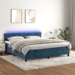 Letto a Molle con Materasso e LED Blu Scuro 160x200 cm