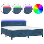 Letto a Molle con Materasso e LED Blu Scuro 160x200 cm