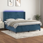 Letto a Molle con Materasso e LED Blu Scuro 160x200 cm