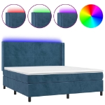 Letto a Molle con Materasso e LED Blu Scuro 160x200 cm