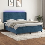 Letto a Molle con Materasso e LED Blu Scuro 160x200 cm