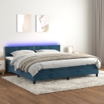 Letto a Molle con Materasso e LED Blu Scuro 200x200 cm