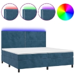 Letto a Molle con Materasso e LED Blu Scuro 200x200 cm