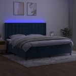 Letto a Molle con Materasso e LED Blu Scuro 200x200 cm