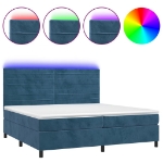 Letto a Molle con Materasso e LED Blu Scuro 200x200 cm