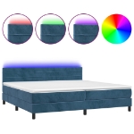 Letto a Molle con Materasso e LED Blu Scuro 200x200 cm