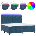 Letto a Molle con Materasso e LED Blu Scuro 200x200 cm