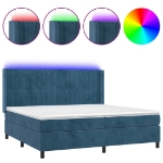 Letto a Molle con Materasso e LED Blu Scuro 200x200 cm