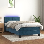 Letto a Molle con Materasso e LED Blu Scuro 80x200cm in Velluto