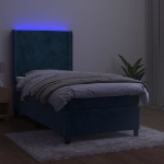 Letto a Molle con Materasso e LED Blu Scuro 80x200cm in Velluto