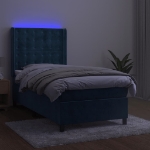 Letto a Molle con Materasso e LED Blu Scuro 90x190cm in Velluto