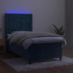 Letto a Molle con Materasso e LED Blu Scuro 90x200cm in Velluto