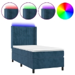 Letto a Molle con Materasso e LED Blu Scuro 90x200cm in Velluto