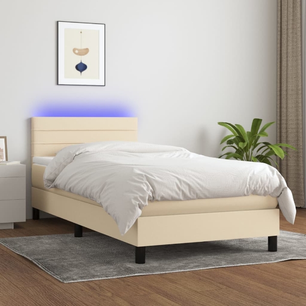 Letto a Molle con Materasso e LED Crema 100x200cm in Tessuto