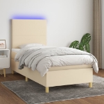 Letto a Molle con Materasso e LED Crema 100x200cm in Tessuto