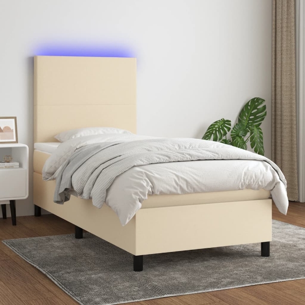 Letto a Molle con Materasso e LED Crema 100x200cm in Tessuto