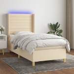 Letto a Molle con Materasso e LED Crema 100x200cm in Tessuto