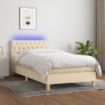 Letto a Molle con Materasso e LED Crema 100x200cm in Tessuto