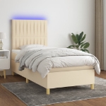 Letto a Molle con Materasso e LED Crema 100x200cm in Tessuto