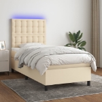 Letto a Molle con Materasso e LED Crema 100x200cm in Tessuto