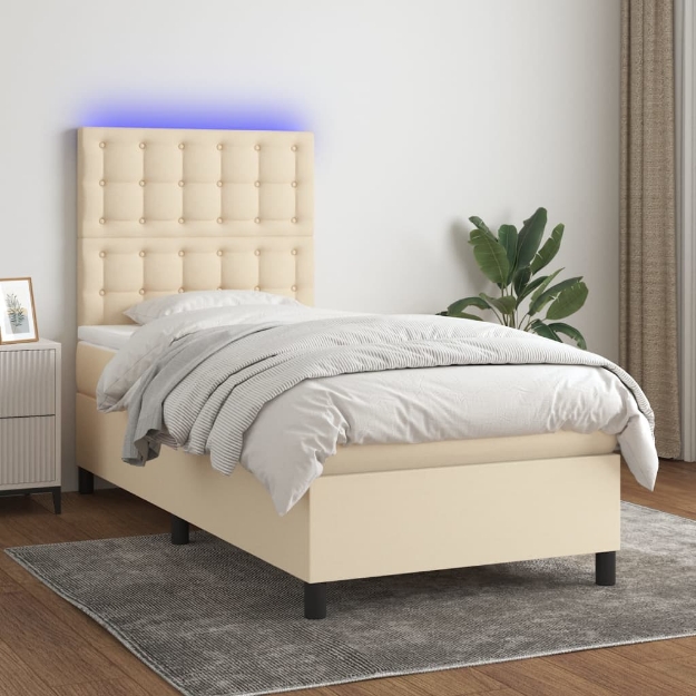 Letto a Molle con Materasso e LED Crema 100x200cm in Tessuto