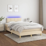 Letto a Molle con Materasso e LED Crema 120x200cm in Tessuto