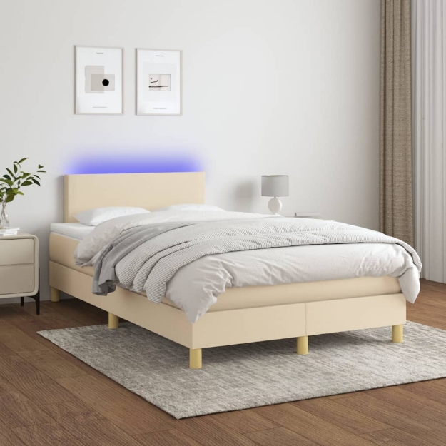 Letto a Molle con Materasso e LED Crema 120x200cm in Tessuto