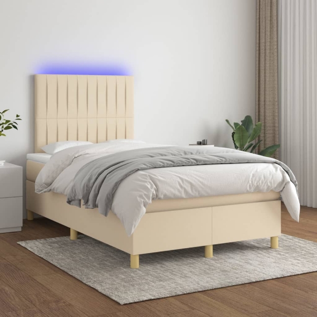 Letto a Molle con Materasso e LED Crema 120x200cm in Tessuto