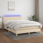 Letto a Molle con Materasso e LED Crema 140x190 cm in Tessuto