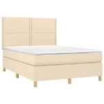 Letto a Molle con Materasso e LED Crema 140x190 cm in Tessuto