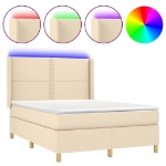 Letto a Molle con Materasso e LED Crema 140x190 cm in Tessuto