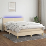 Letto a Molle con Materasso e LED Crema 140x190 cm in Tessuto