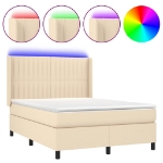 Letto a Molle con Materasso e LED Crema 140x190 cm in Tessuto