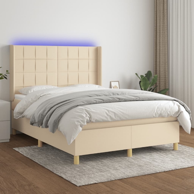 Letto a Molle con Materasso e LED Crema 140x190 cm in Tessuto