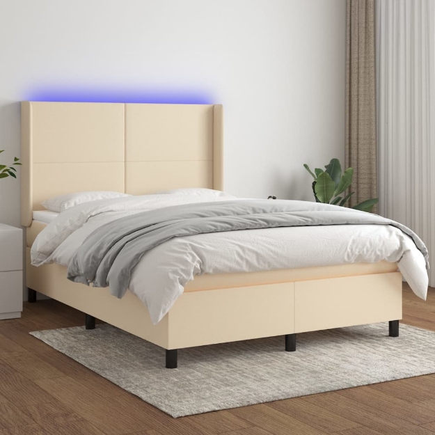 Letto a Molle con Materasso e LED Crema 140x190 cm in Tessuto