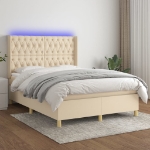 Letto a Molle con Materasso e LED Crema 140x200 cm in Tessuto