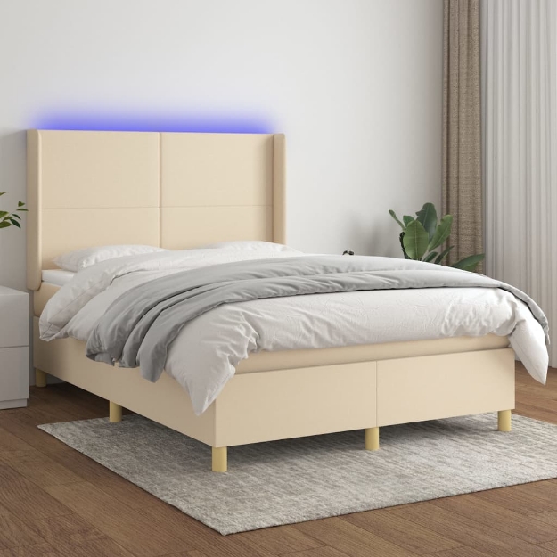 Letto a Molle con Materasso e LED Crema 140x200 cm in Tessuto