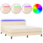 Letto a Molle con Materasso e LED Crema 160x200 cm in Tessuto