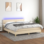 Letto a Molle con Materasso e LED Crema 160x200 cm in Tessuto