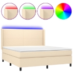 Letto a Molle con Materasso e LED Crema 160x200 cm in Tessuto