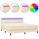 Letto a Molle con Materasso e LED Crema 160x200 cm in Tessuto