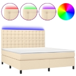 Letto a Molle con Materasso e LED Crema 160x200 cm in Tessuto