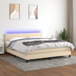 Letto a Molle con Materasso e LED Crema 160x200 cm in Tessuto