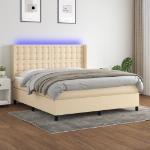 Letto a Molle con Materasso e LED Crema 160x200 cm in Tessuto