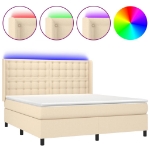 Letto a Molle con Materasso e LED Crema 160x200 cm in Tessuto