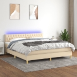 Letto a Molle con Materasso e LED Crema 180x200 cm in Tessuto