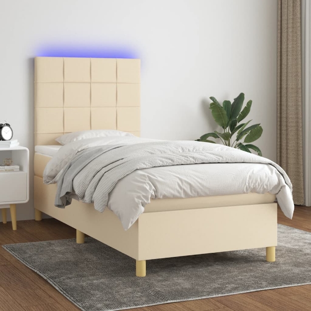 Letto a Molle con Materasso e LED Crema 80x200 cm in Tessuto