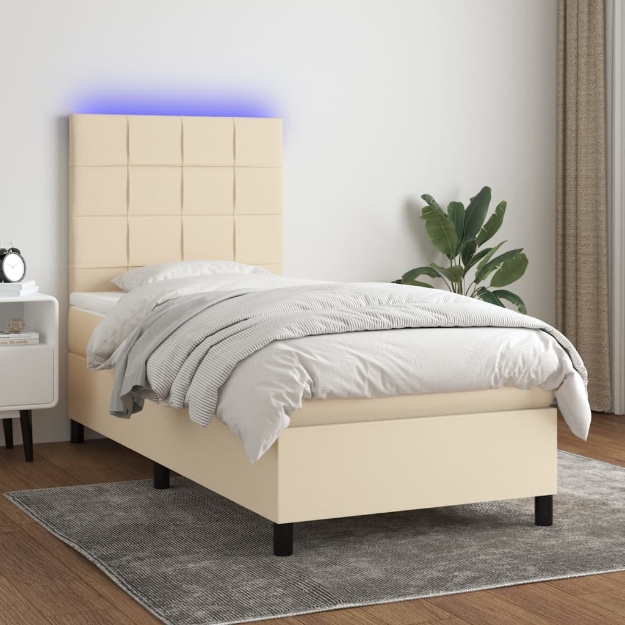 Letto a Molle con Materasso e LED Crema 80x200 cm in Tessuto